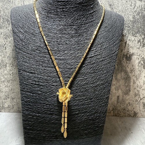 VINTAGE Pennino Rose Tassel Necklace Collar Gold Tone 54cm Retro Kitsch Floral - Picture 2 of 8