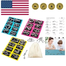 Metal Wire Puzzle Set of 24 with Pouch,Brain Teaser IQ  Disentanglemen Iron L...