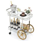 2-Tier Serving Cart w/ Tempered Glass Shelves 2 Large Aluminum Front Wheels