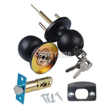 Privacy Door Knobs for Bed and Bath - Ball, with 3 Keys Black