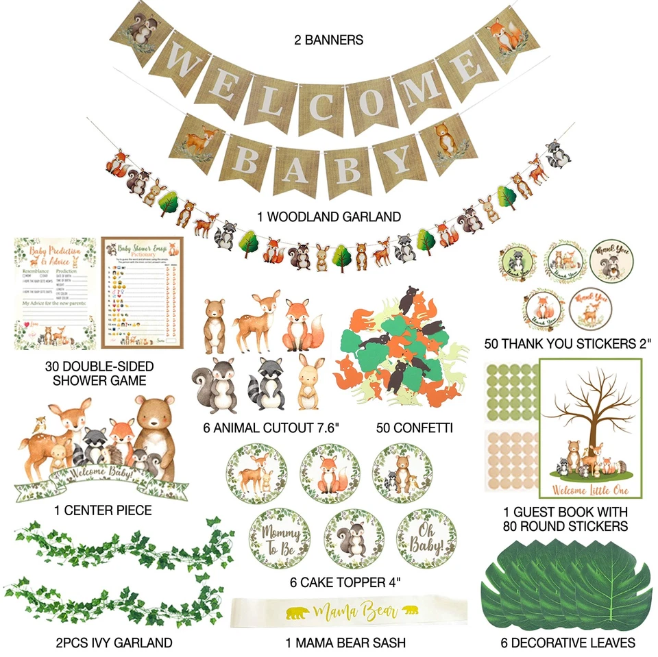 268 Piece Woodland Baby Shower Decorations for Boy Or Girl Kit | Gender Neutr... - Image 3 of 4