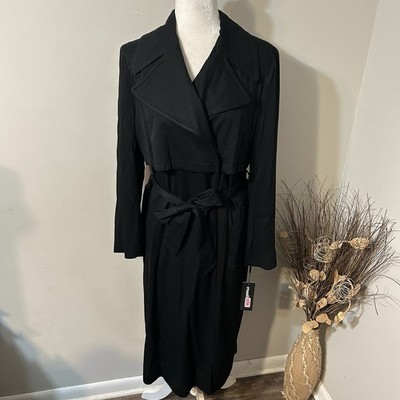 NWT Karl Lagerfeld Wrap Trench Coat Women Double Breasted Belted Black Lined M