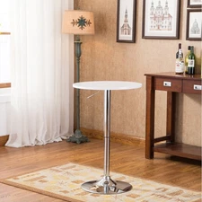 White Adjustable Bar Table  Wood  Metal Frame