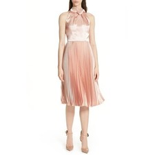 NWT TED BAKER 5 US 10 12 Shineey Blush Pink Halter Bow Neck Pleat Dress