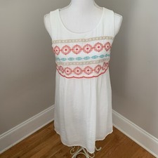 As U Wish Womens SMALL White sleeveless embroidered BOHO Gauzy A - Line Dress