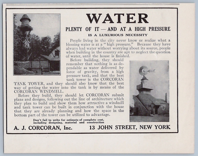#ad #ad 1914 A J Corcoran Vintage Ad High Pressure Water Tank Tower Windmill Building $10.00