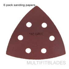 Large Triangular Size 180 Grit Hook & Loop Oscillating Sanding Sheets: 6 Pack