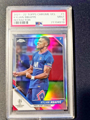 Kylian Mbappe Refractor 2021 Topps Chrome UCL Soccer #1 PSG (LOW POP 38) - PSA 9