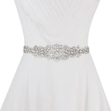 Handmade Crystal Diamond Bridal Belt Wedding Belt with Ribbon Ivory White Rib...