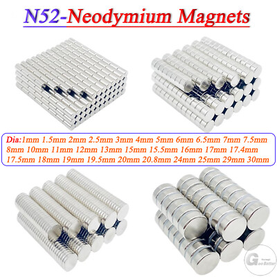 N52 Magnets Dia 1mm to 30mm Neodymium Disc Super Strong Rare Earth Craft Magnet