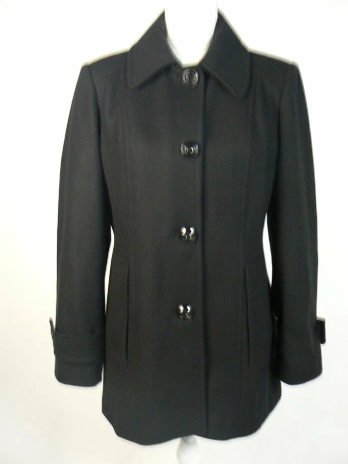 Tower by London Fog Black Wool Blend Single Breasted Pea Coat S 4