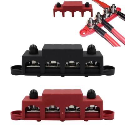Power Distribution Block 12V 250A Bus Bar 4 x 5/16'' Stud Marine, 6 x #8 Screws