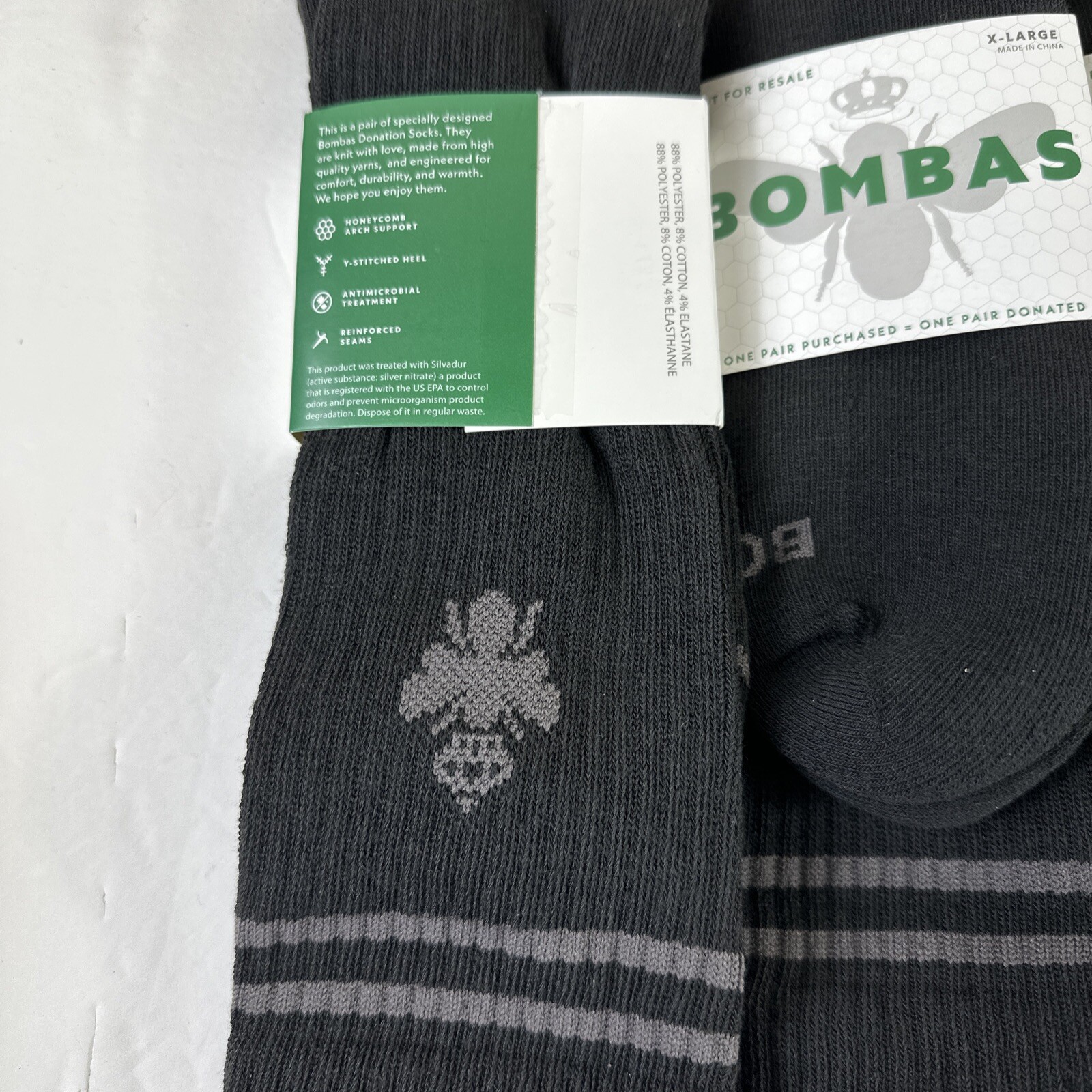 Bombas Lot of 4 Pairs Black Calf Length Socks Size X-Large image 3