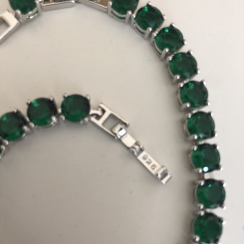 Sterling Silver 925 Lab-Created Green Emerald Round Gemstones Tennis Bracelet - Picture 5 of 9