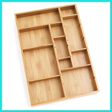 Bamboo Wood Adjustable Drawer Organizer with 6 Removable Dividers, 12" x 17-1...