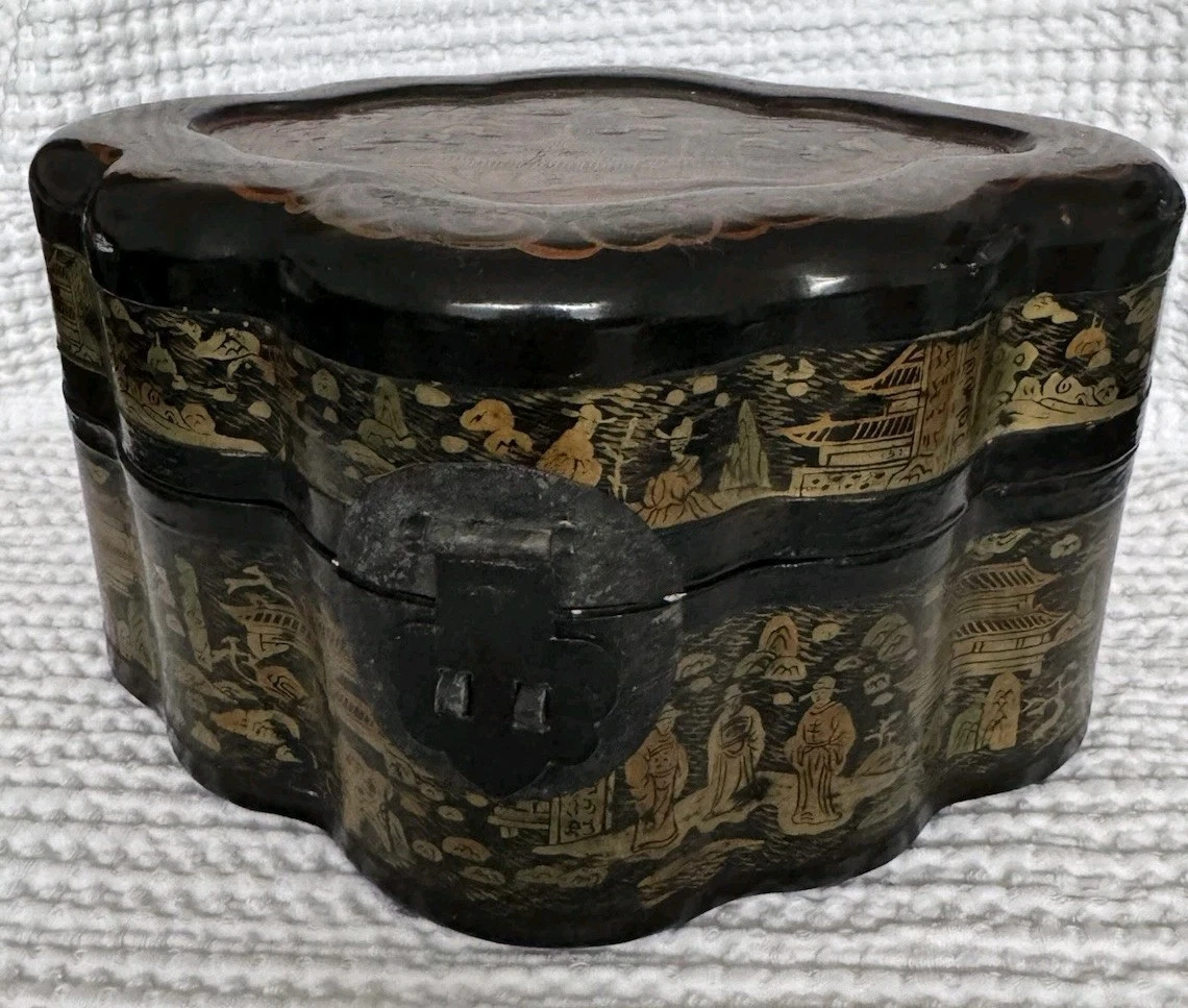 中国古美術品　清末民国時代　粉彩黒漆食匣　食盒 高さ約25cm 中国漆器盒| eBay