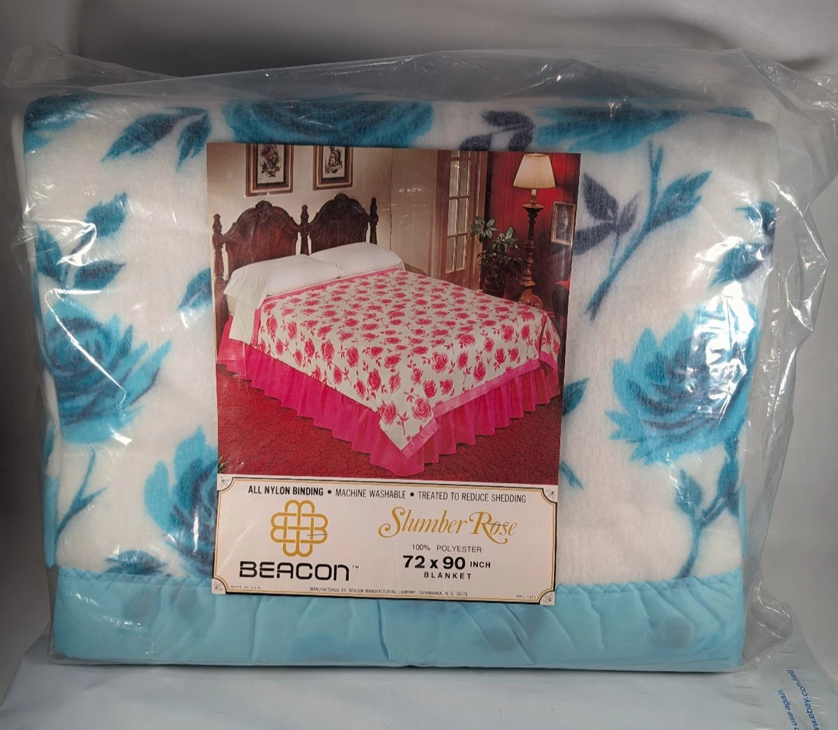 NWT Vintage Beacon Acrylic Poly 72x90 Pink Blue Green Floral