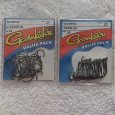(LOT OF 2) GAMAKATSU OCTOPUS HOOKS SIZE 2. VALUE PACKS. 25 PER PACK 50 TOTAL