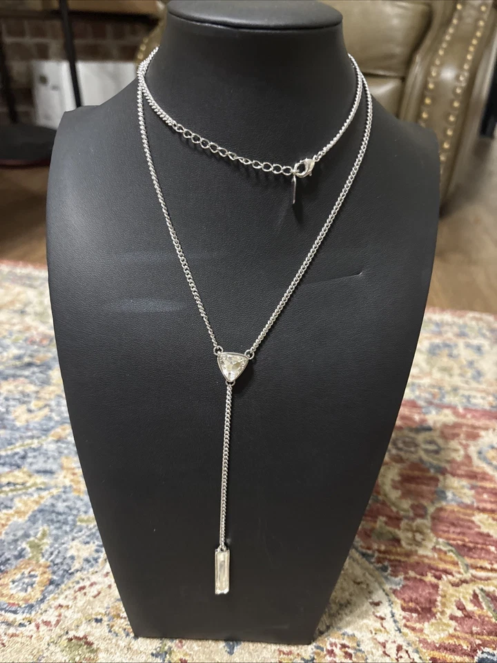 Lisa Freede 水晶 Y 项链,全新,银色,180 美元零售,J108 — 第 3/4 张图片