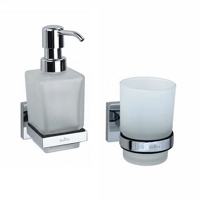 EcoSpa Frosted Glass Bathroom Set - Wall Mounted Soap Dispenser & Tumbler