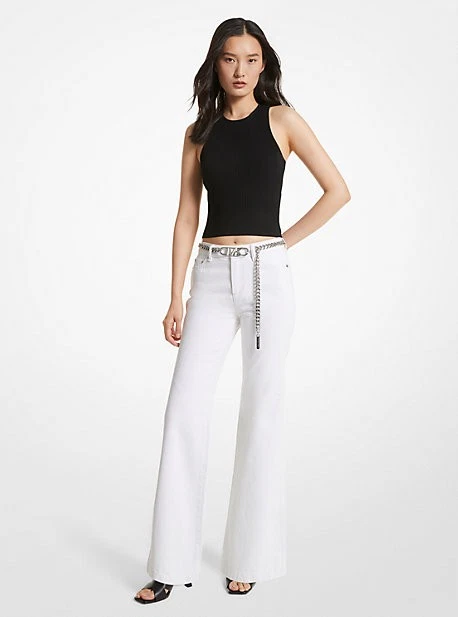 Michael Kors Women Denim Belted Flared Jeans Pants White 0