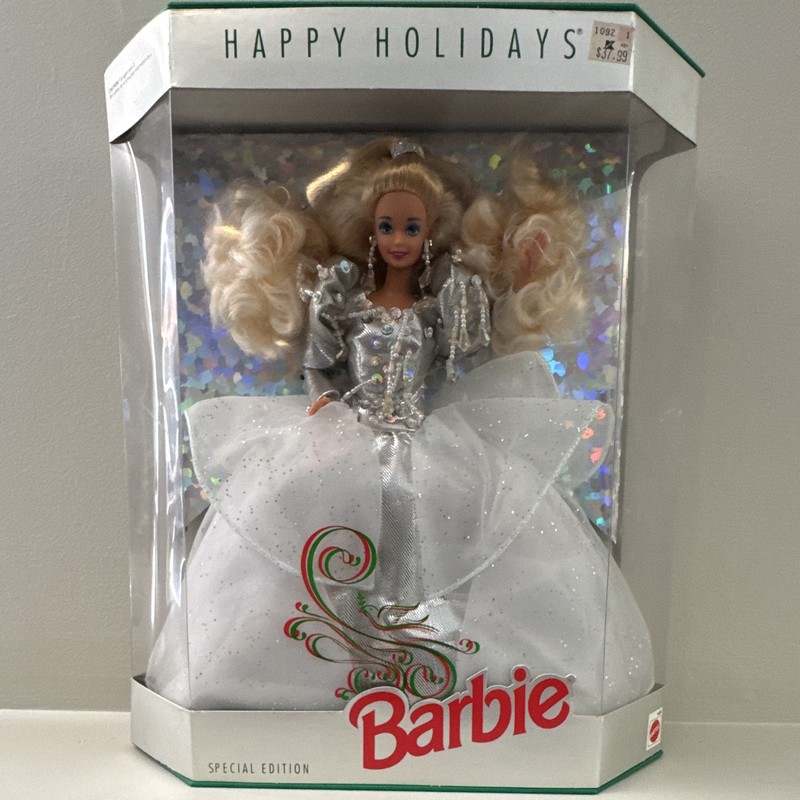 Mattel Happy Holidays Barbie 1992 Special Edition 12in Doll Silver Gown Box