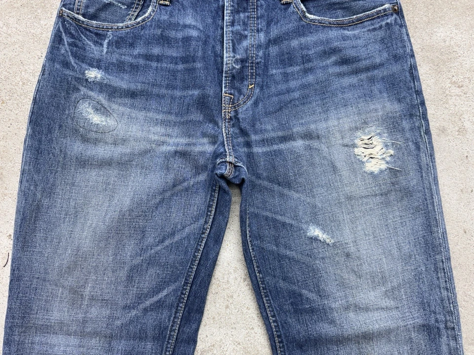 American Eagle Jeans Men’s 32x29 Distressed Blue Low Loose Wide Denim Patch VTG - Image 3 of 4