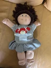 Vintage 1989's Cabbage Patch Brunette Doll With Gray Portrait Dress In Excellent