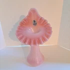 Fenton Rosaline Mini Jack in the Pulpit Glass Vase Pink Depression Ruffled 6.5"