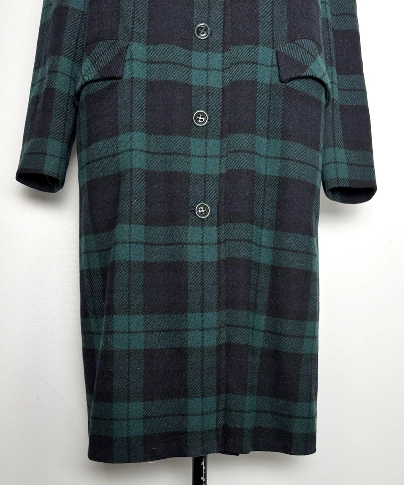 Vintage Pendleton Long Wool Coat Green & Navy Tartan Plaid Fully Lined Women M/L - Image 3 of 4