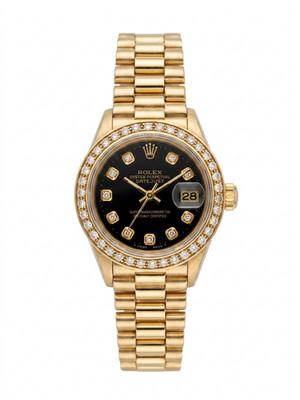 Rolex Datejust 26mm 6917 Presidential 18k Yellow Gold Diamonds Bezel Black Dial