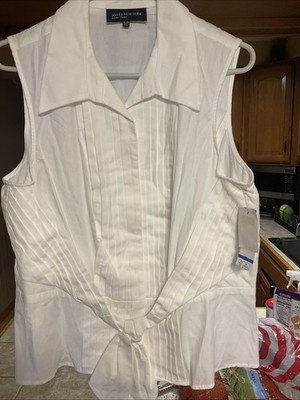 Jones New York Womens White Sleeveless Front Tie Blouse Size XL NWT