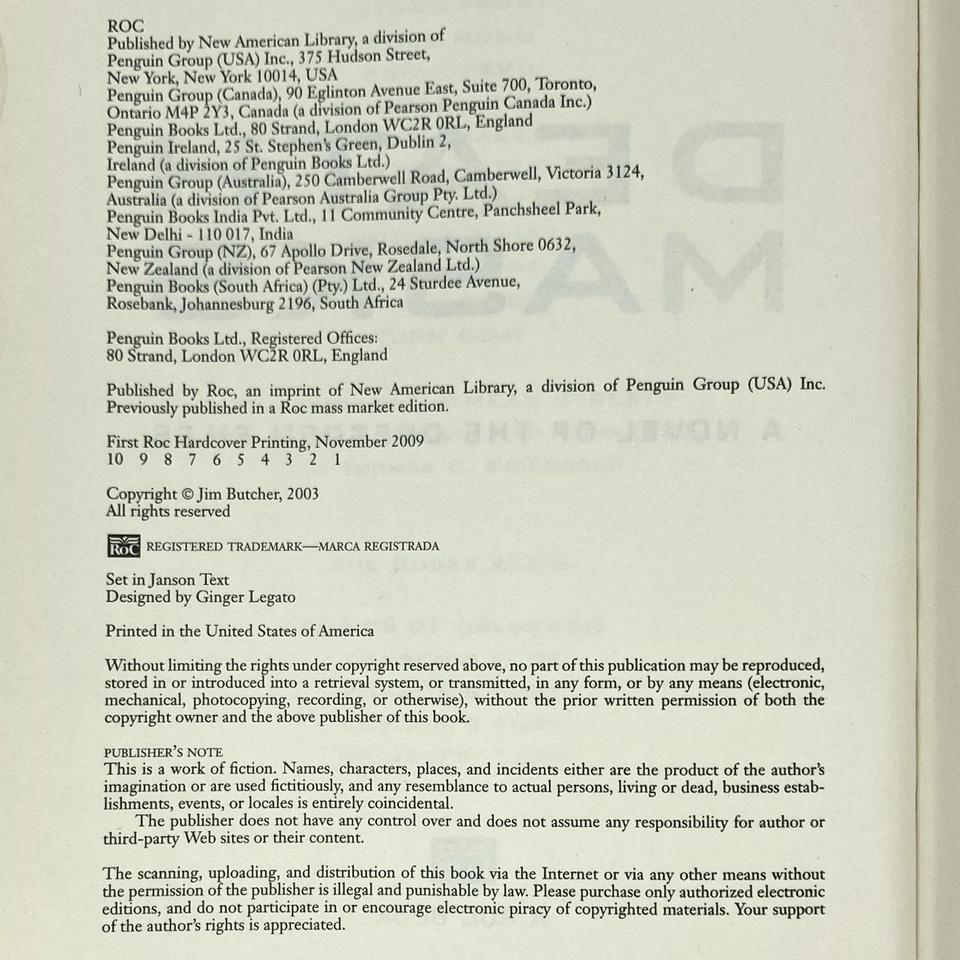 Dresden Files: Death Masks - Jim Butcher (1st HC edition 1st print) Roc, 2009 - Image 4 of 4