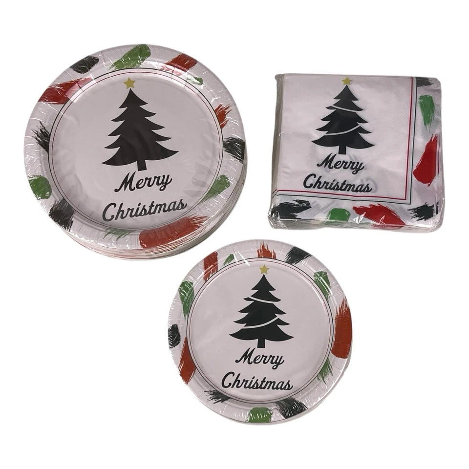 NEW Christmas Tree Paper Plates & Napkins Set Holiday Party Tableware 150pc - Image 3 of 4