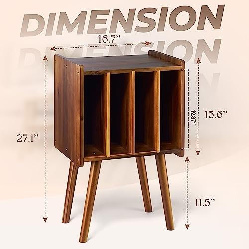 Wooden LP Record Player Stand with 4 Cabinets, Holds up to 2-Tier Warm Acacia