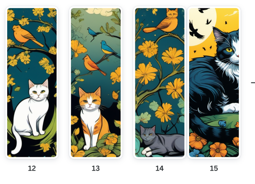 15 Marcadores Imprimibles Digital Archivo PDF Regalo Primavera Barroco Felino Gato y Pájaro - Imagen 3 de 5