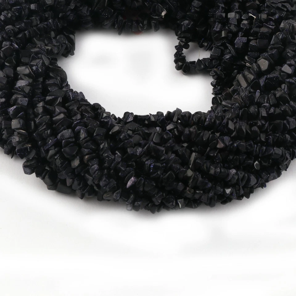Blue Goldstone Nugget Smooth Uncut Chips Gemstone AAA Quality Beads 34 Inches - Image 2 of 4
