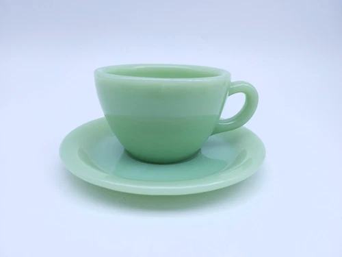 Vintage Fire King Jadeite Heavy Restaurant Ware Cup and Saucer