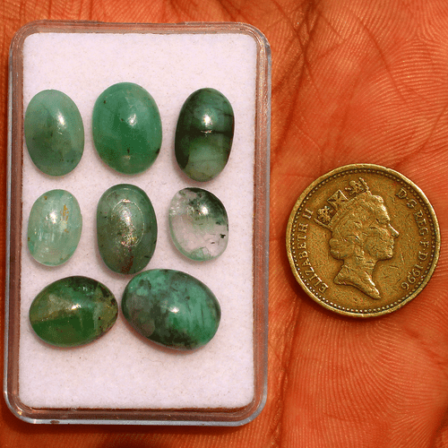 8 Pcs Natural Zambian Emerald Untreated 10mm-13mm Oval Cabochon Loose Gemstones - Picture 3 of 16