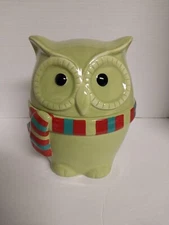 Bright Green Owl Christmas w/Scarf Christmas Cookie Jar by Harry & David