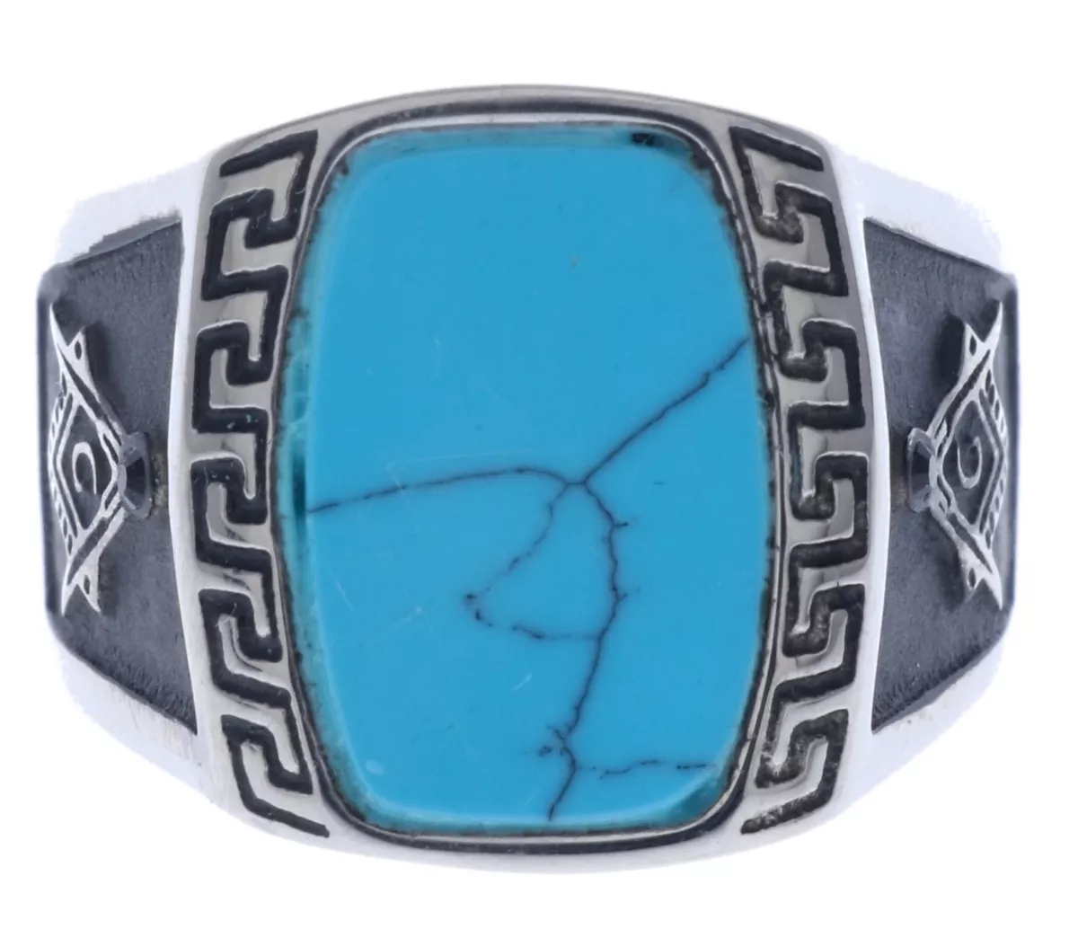 Turquoise Masonic Mason mens Ring 316 stainless steel size 10