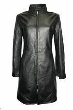 Cappotto donna classico nero trench cappotto lungo 100% vera pelle soprabito ...