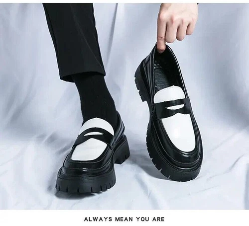 British Mens Leather Loafers Slip On Platform Business Round Toe Dress Shoes New - Picture 8 of 18