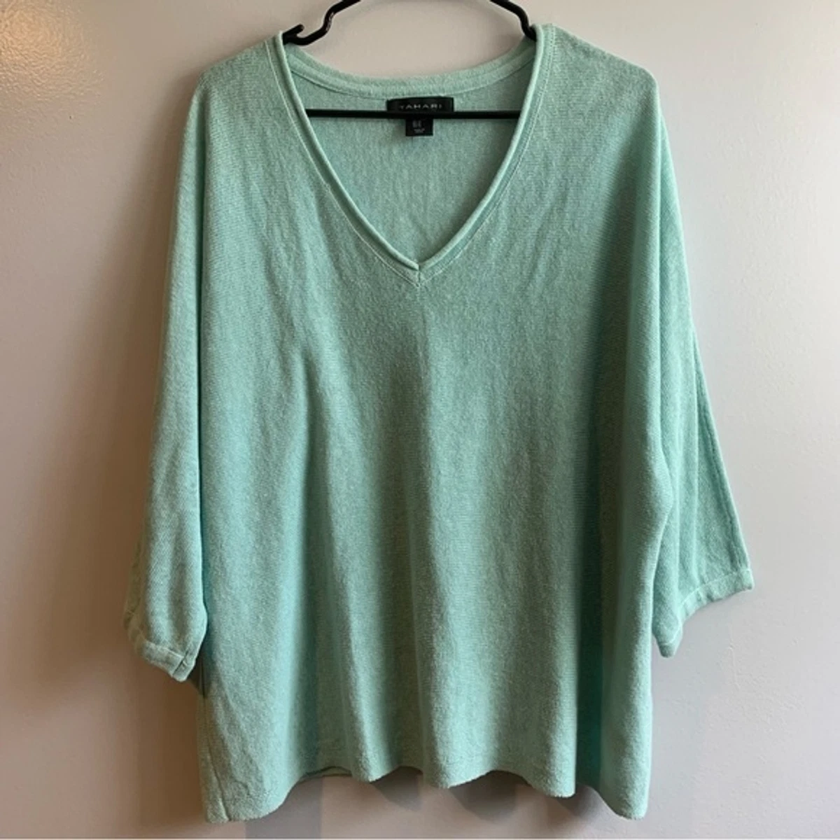 NWT Tahari Linen V Neck Dolman Sleeve Sage Green Oversized Sweater XL
