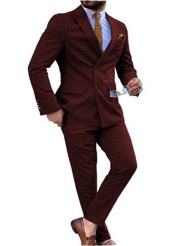 Men 2 piece Suit Double Breasted Groom Bestman Wedding Tuxedo Size 42r 44r 46r - Picture 15 of 34