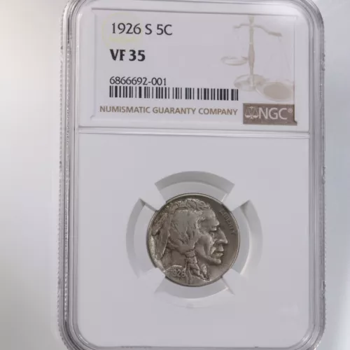 1926-S Buffalo 5C NGC Certified VF35 Very Fine Graded