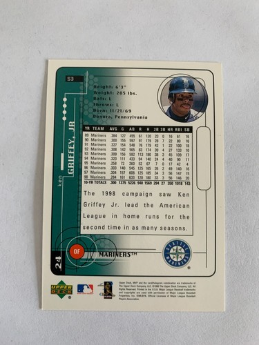 1999 Upper Deck MVP #S3 Ken Griffey Jr. Sample - Seattle Mariners - Picture 2 of 2