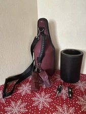 Caddy O Genuine Leather Wine Carrying Tote Set Chiller Zip Burgundy Leather  d6