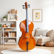 4/4 Full Size Beginner Acoustic Cello Set - Student Bag Bow Rosin Natural