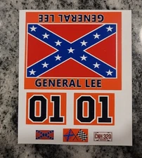 General Lee 1:18 scale water slide decals Dukes Of Hazzard white backing